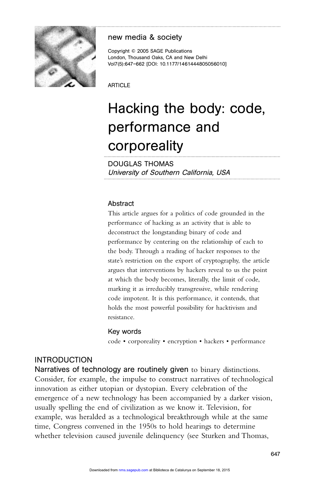 Hacking the Body: Code, Performance and Corporeality