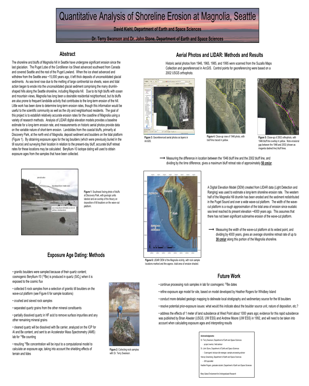 Quantitative Analysis of Shoreline Erosion at Magnolia, Seattle David Kiehl, Department of Earth and Space Sciences Dr