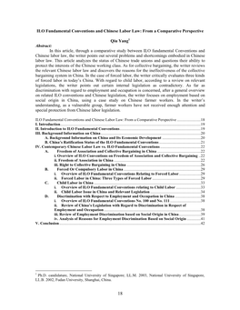 ILO Fundamental Conventions and Chinese Labor Law: from a Comparative Perspective