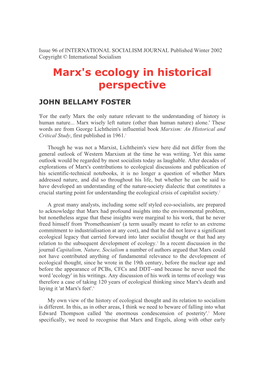 Marx's Ecology in Historical Perspective