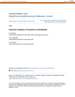 Genomic Analysis of &lt;I&gt;Fusarium Verticillioides&lt;/I&gt;