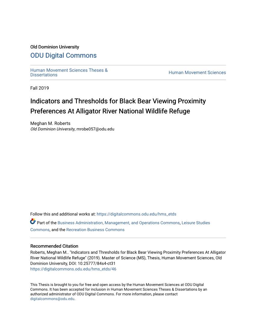 Indicators and Thresholds for Black Bear Viewing Proximity Preferences at Alligator River National Wildlife Refuge