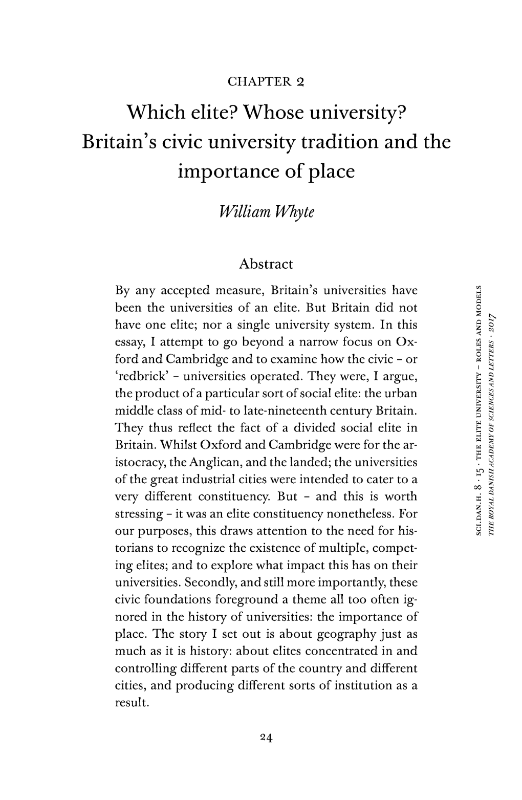 Which Elite? Whose University? Britain’S Civic University Tradition and the Importance of Place