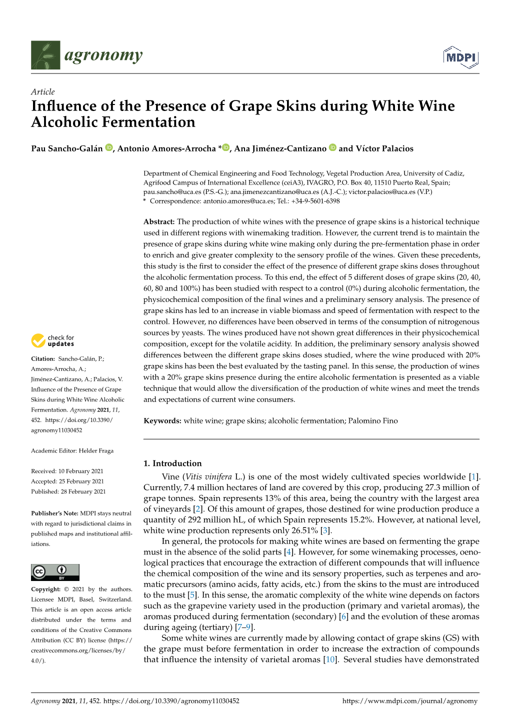 Influence of the Presence of Grape Skins During White Wine Alcoholic Fermentation