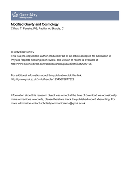 Modified Gravity and Cosmology Clifton, T; Ferreira, PG; Padilla, A; Skordis, C