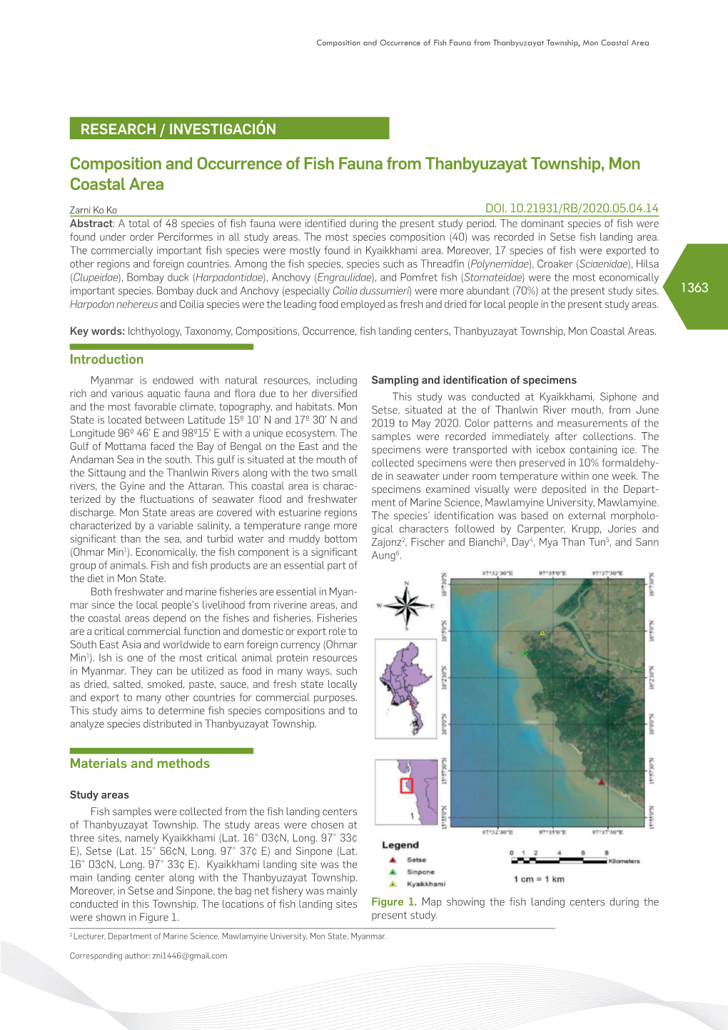 Composition and Occurrence of Fish Fauna from Thanbyuzayat Township, Mon Coastal Area