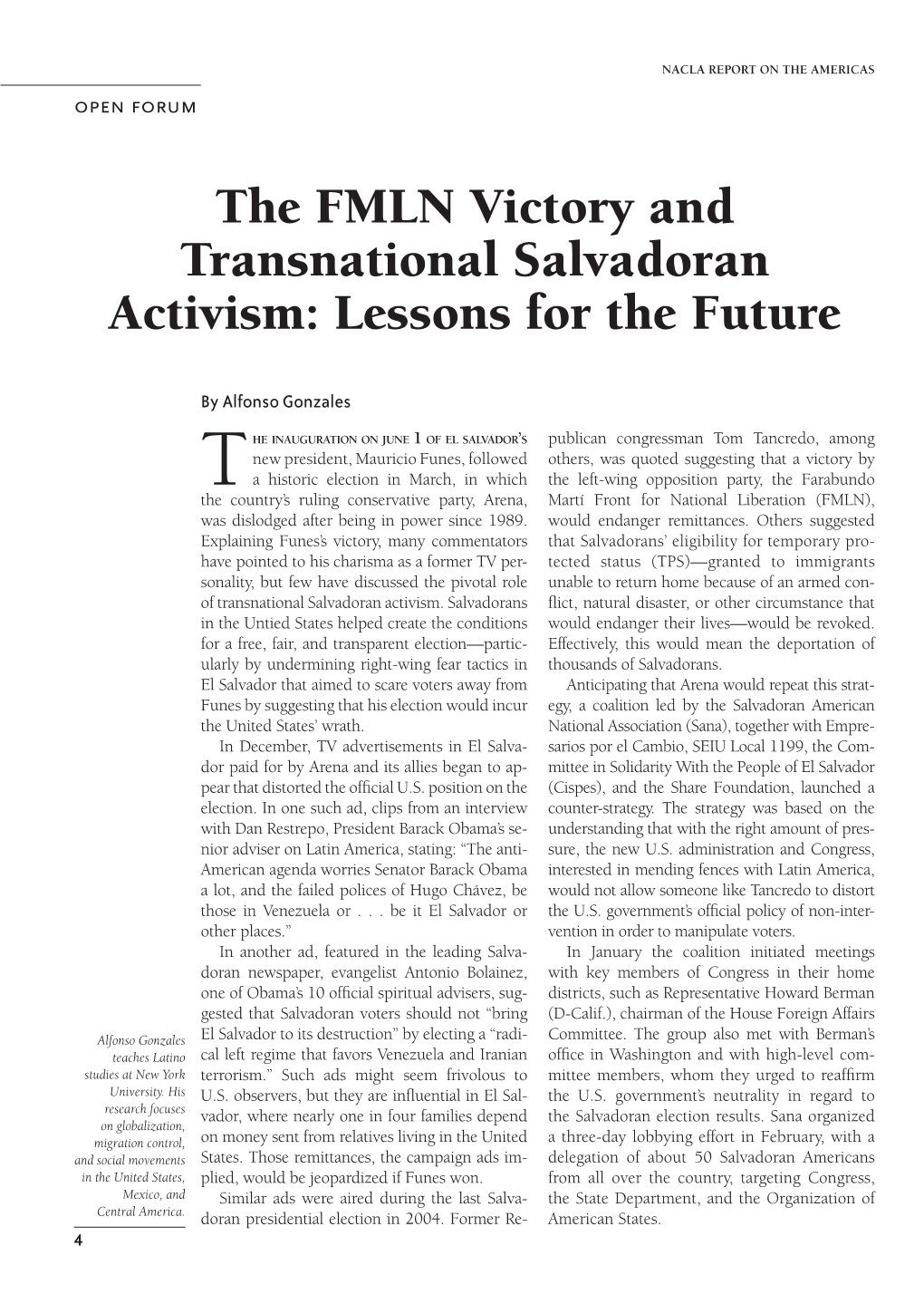 The FMLN Victory and Transnational Salvadoran Activism: Lessons for the Future
