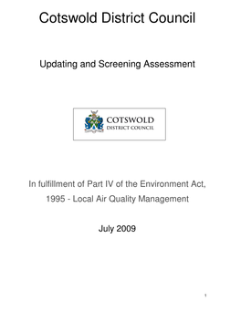 In Fulfillment of Part IV of the Environment Act, 1995 - Local Air Quality Management
