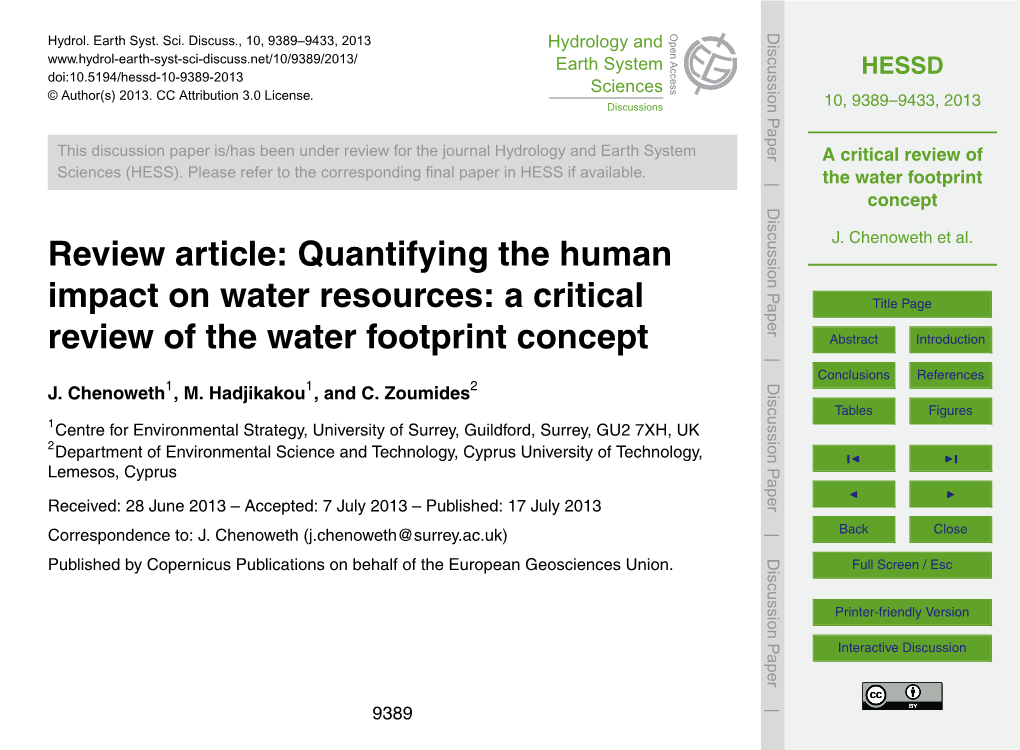 A Critical Review of the Water Footprint Concept