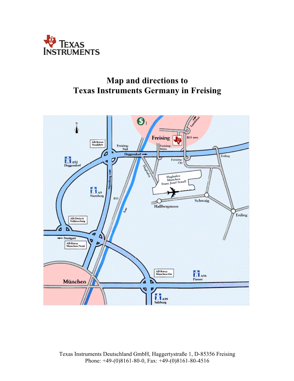 Map and Directions to Texas Instruments Germany in Freising