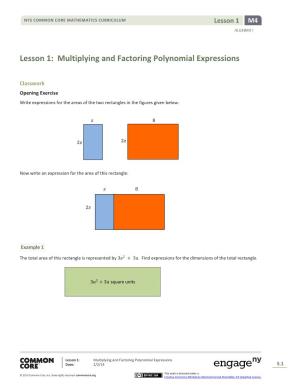 Lesson 1: Multiplying and Factoring Polynomial Expressions