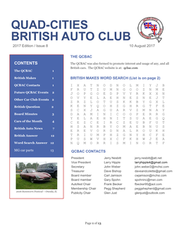 QUAD-CITIES BRITISH AUTO CLUB 2017 Edition / Issue 8 10 August 2017