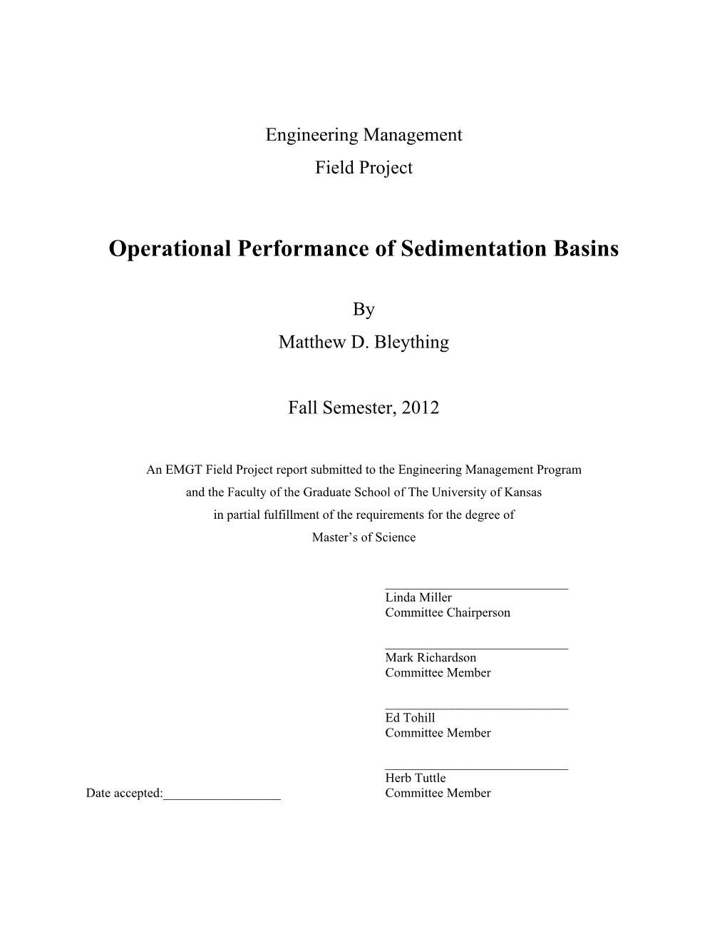 Operational Performance of Sedimentation Basins