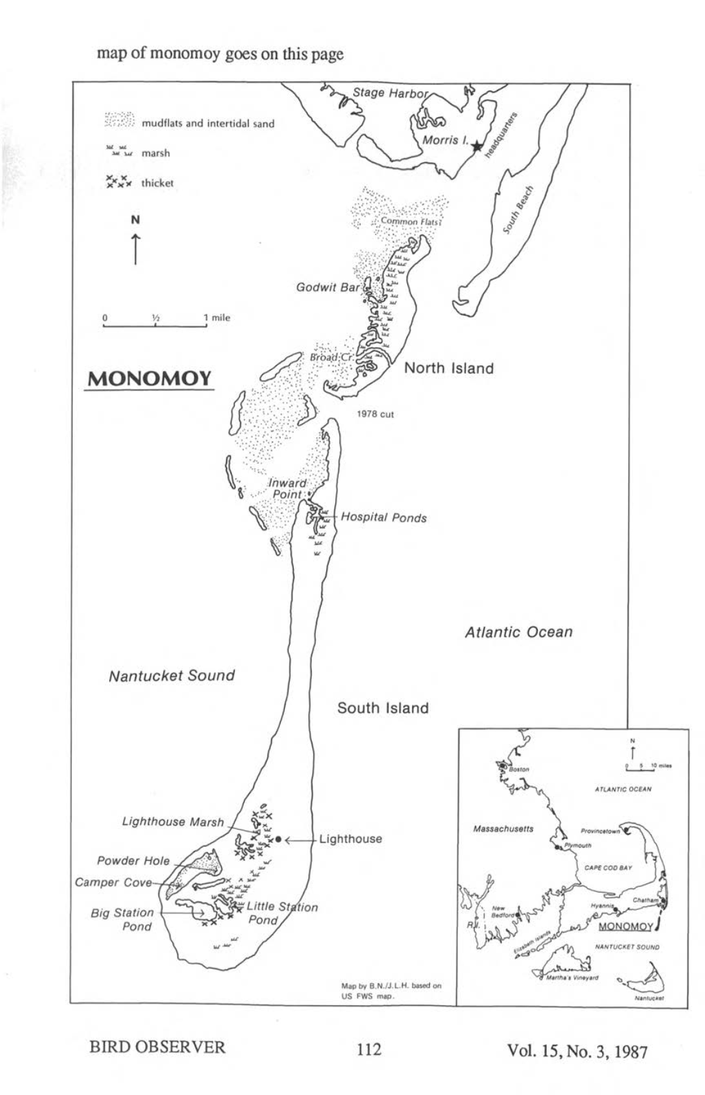 Map of Monomoy Goes on This Page BIRD OBSERVER 112 Vol. 15, No
