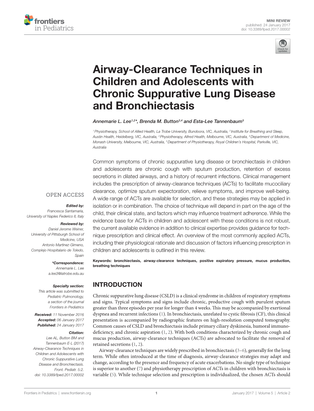 Airway-Clearance Techniques in Children and Adolescents with Chronic Suppurative Lung Disease and Bronchiectasis