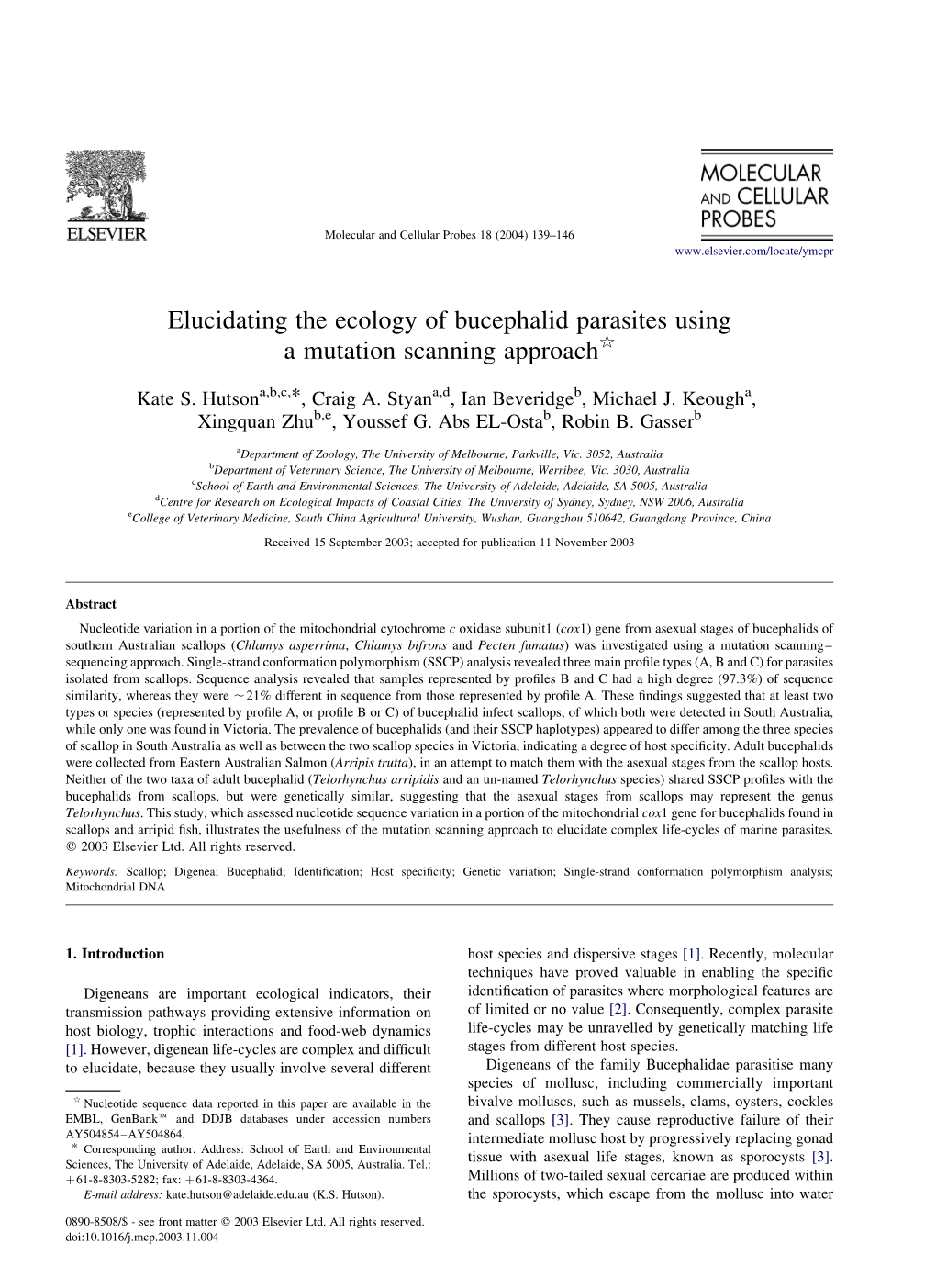 Elucidating the Ecology of Bucephalid Parasites Using a Mutation Scanning Approachq