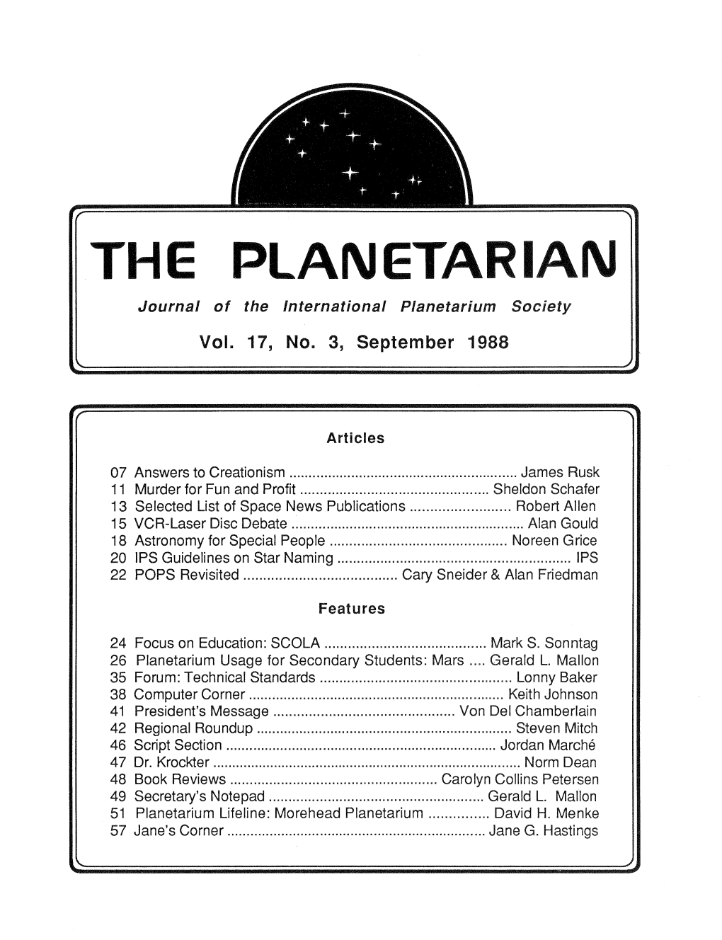 THE PLAN ETAR IAN Journal of the International Planetarium Society