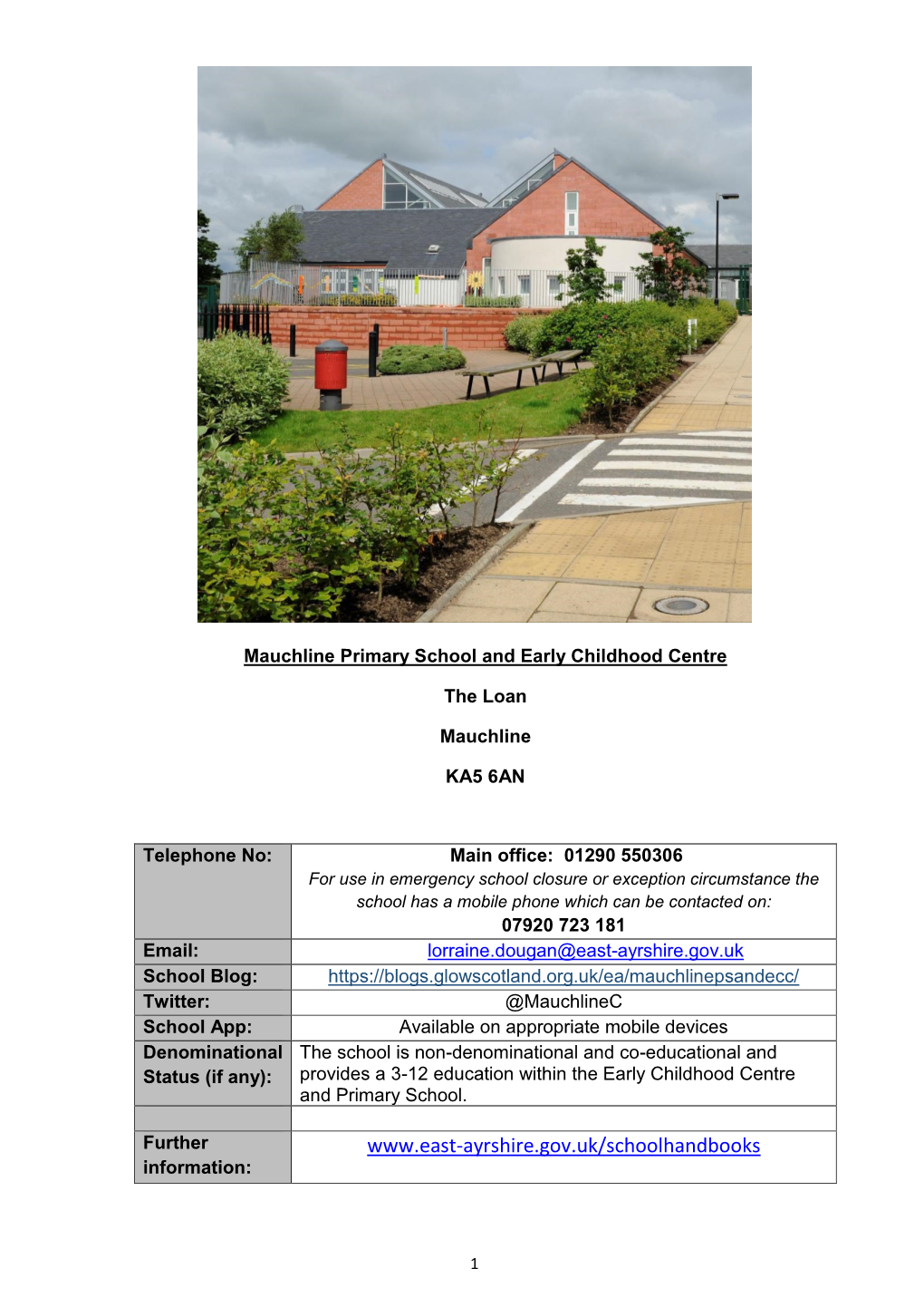 Mauchline Primary School and Early Childhood Centre School Handbook