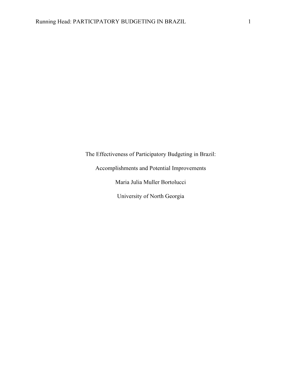 Running Head: PARTICIPATORY BUDGETING in BRAZIL 1 The