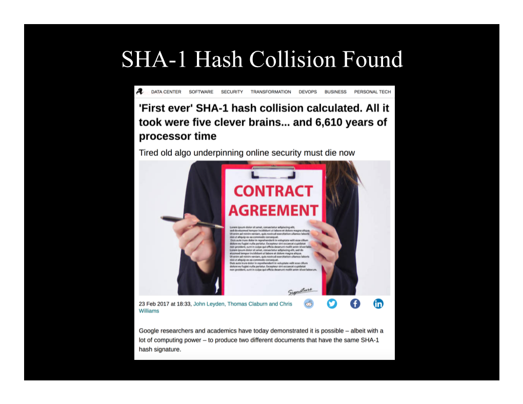 SHA-1 Hash Collision Found CS 166: Information Security Password Cracking