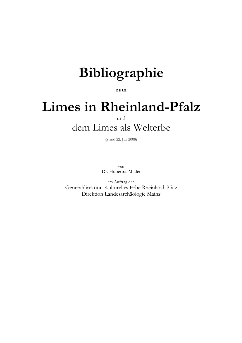 Bibliographie Limes in Rheinland-Pfalz