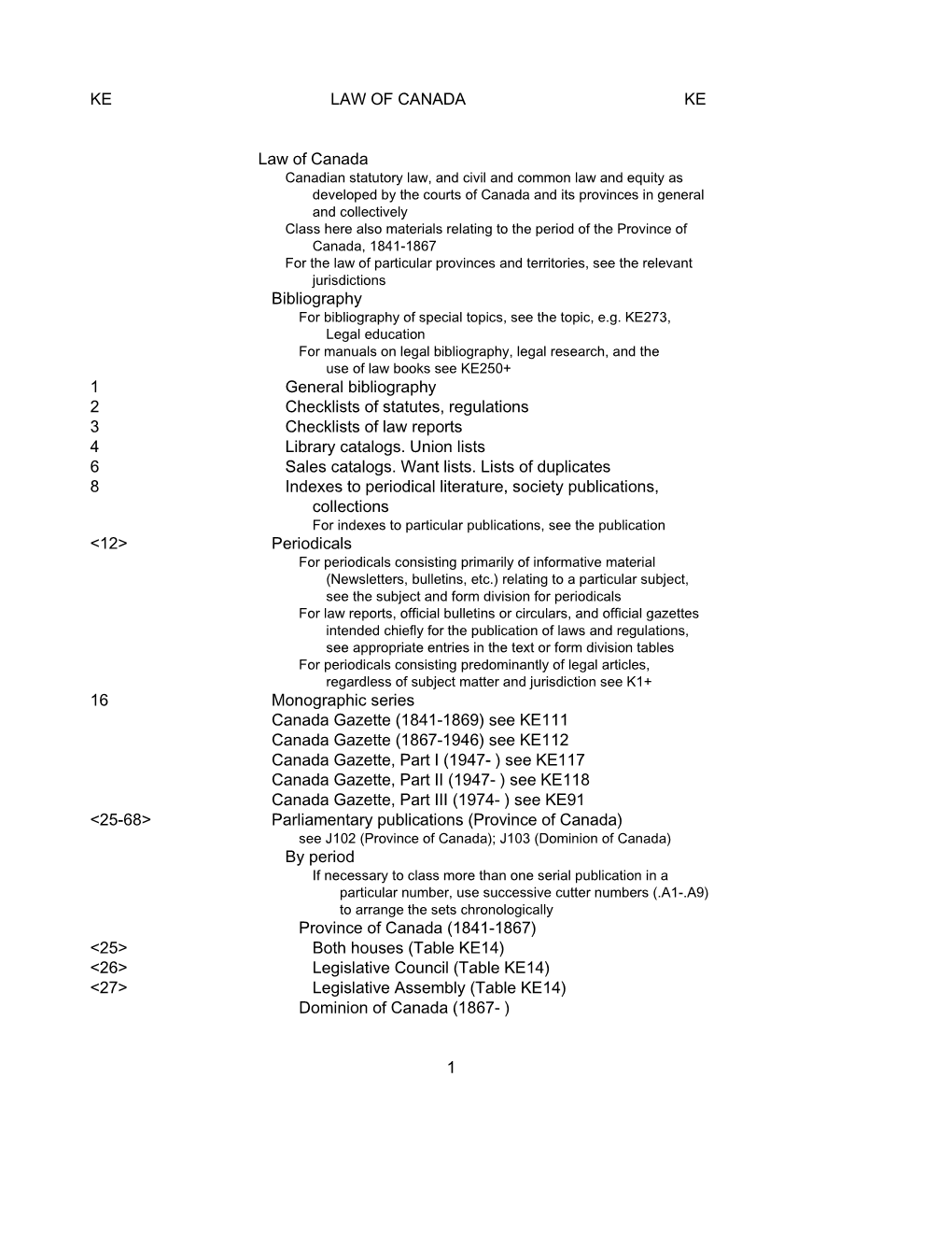 KE LAW of CANADA KE Law of Canada Bibliography 1 General Bibliography 2 Checklists of Statutes, Regulations 3 Checklists Of