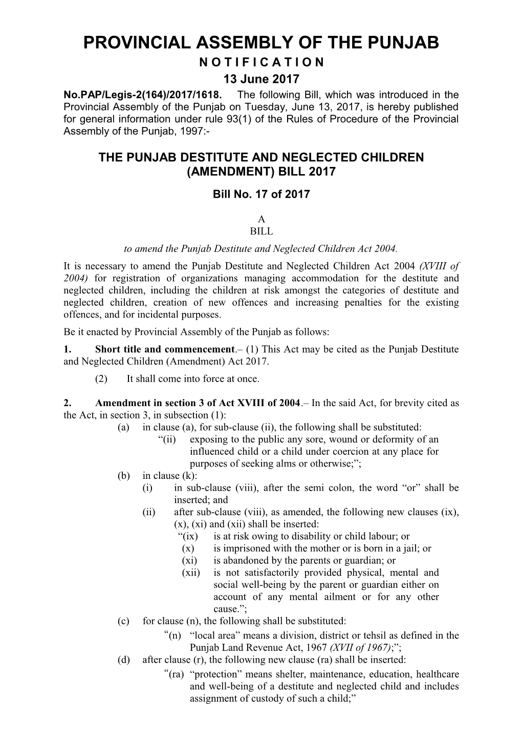 Revised Vetted Draft Punjab D&NC (Amendment) Bill: 20.1.2017