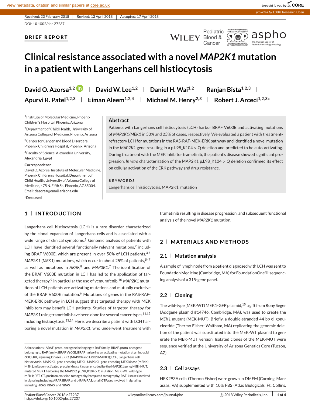 <I>MAP2K1</I> Mutation in a Patient with Langerhans Cell Histiocytosis