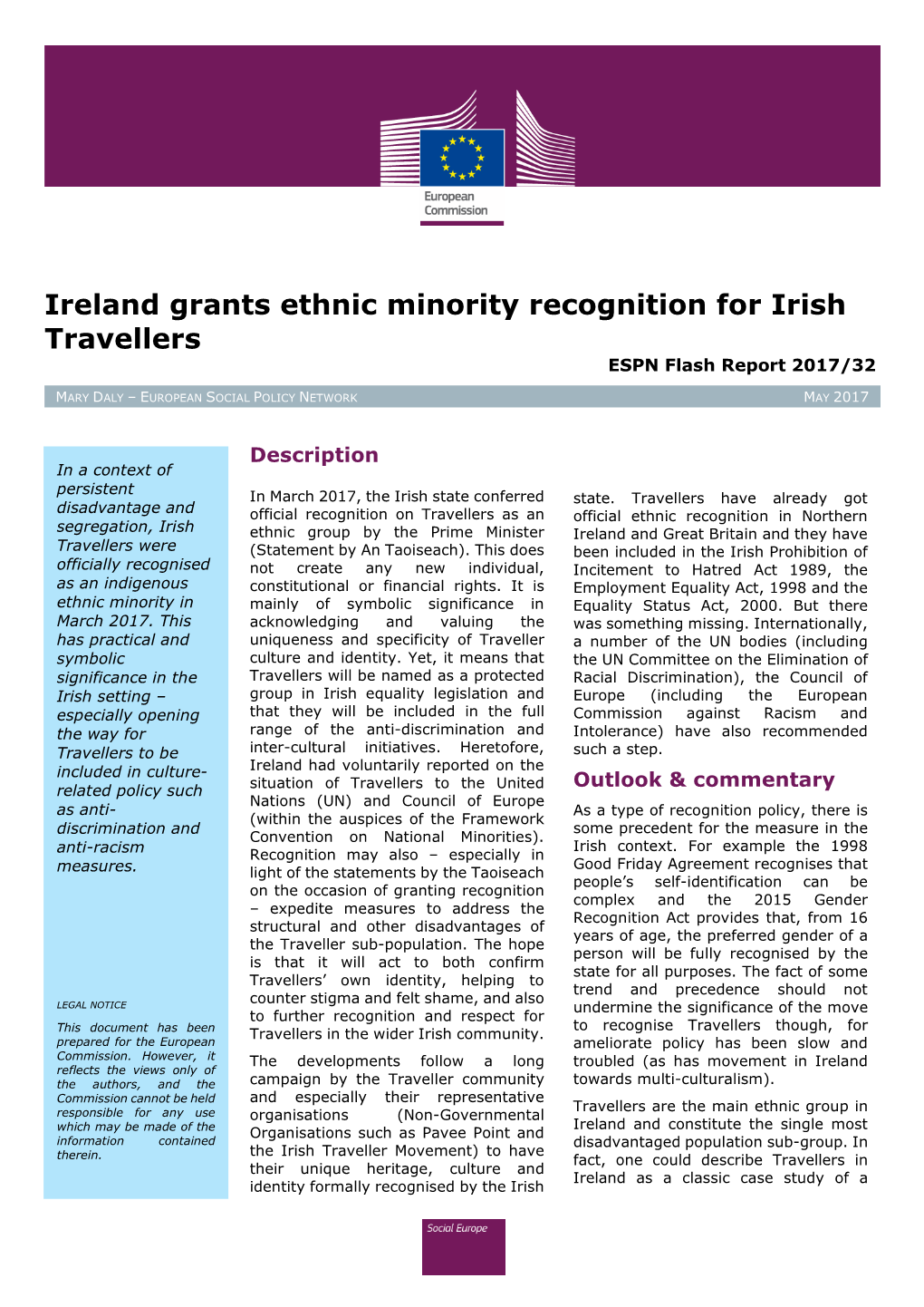 Ireland Grants Ethnic Minority Recognition for Irish Travellers ESPN Flash Report 2017/32