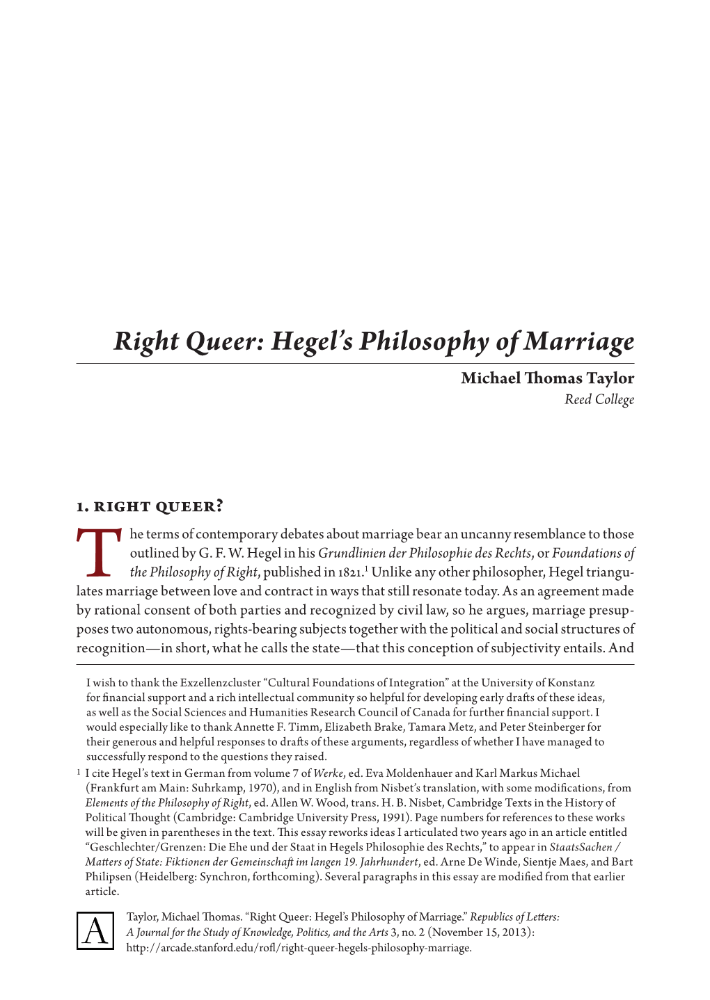 Right Queer: Hegel's Philosophy of Marriage