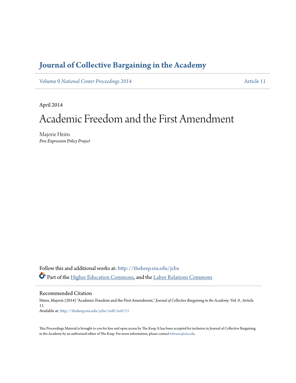 Academic Freedom and the First Amendment Majorie Heins Free Expression Policy Project
