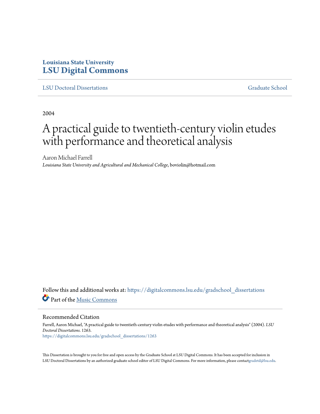 A Practical Guide to Twentieth-Century Violin Etudes with Performance and Theoretical Analysis