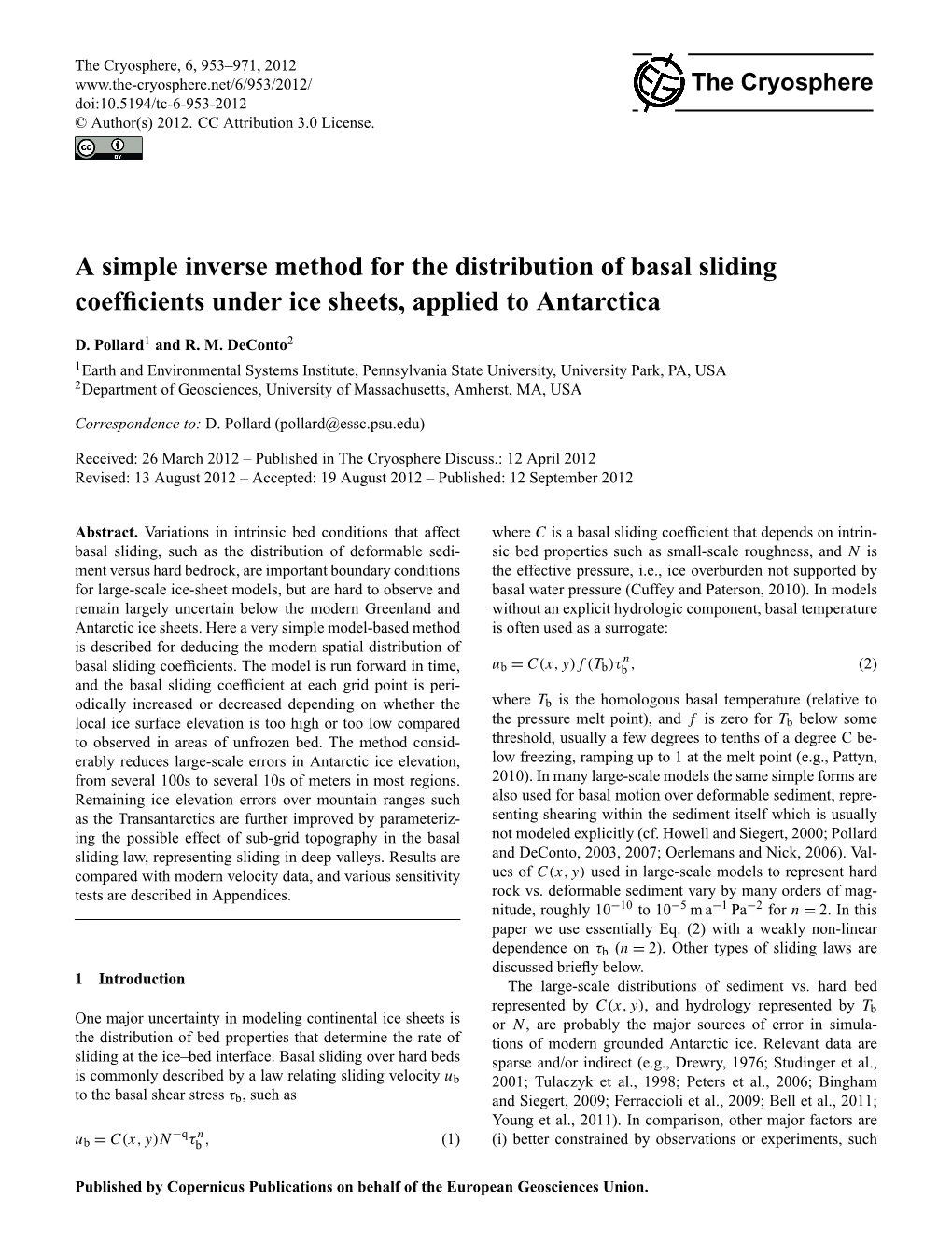 A Simple Inverse Method for the Distribution of Basal Sliding Coefﬁcients Under Ice Sheets, Applied to Antarctica