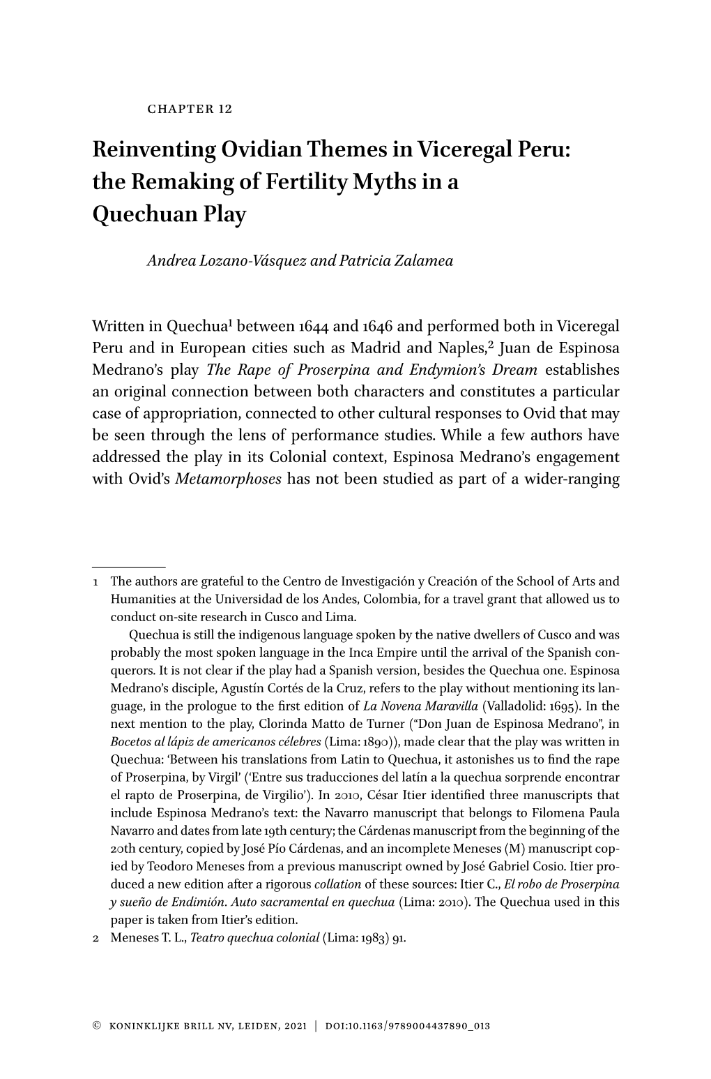 Reinventing Ovidian Themes in Viceregal Peru: the Remaking of Fertility Myths in a Quechuan Play