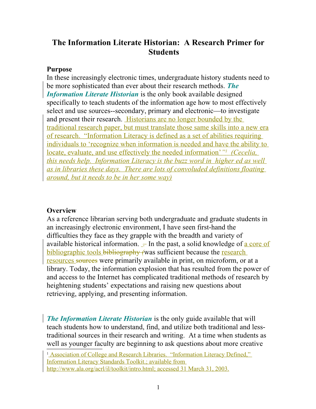 The Information Literate Historian: A Research Primer Forstudents