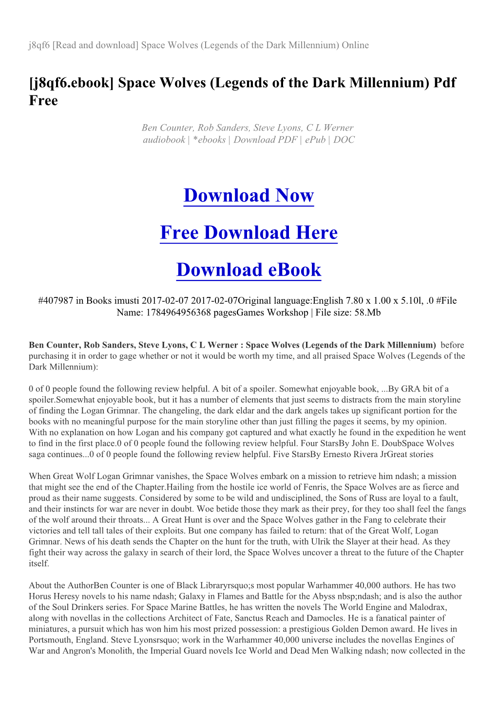 [J8qf6.Ebook] Space Wolves (Legends of the Dark Millennium) Pdf Free