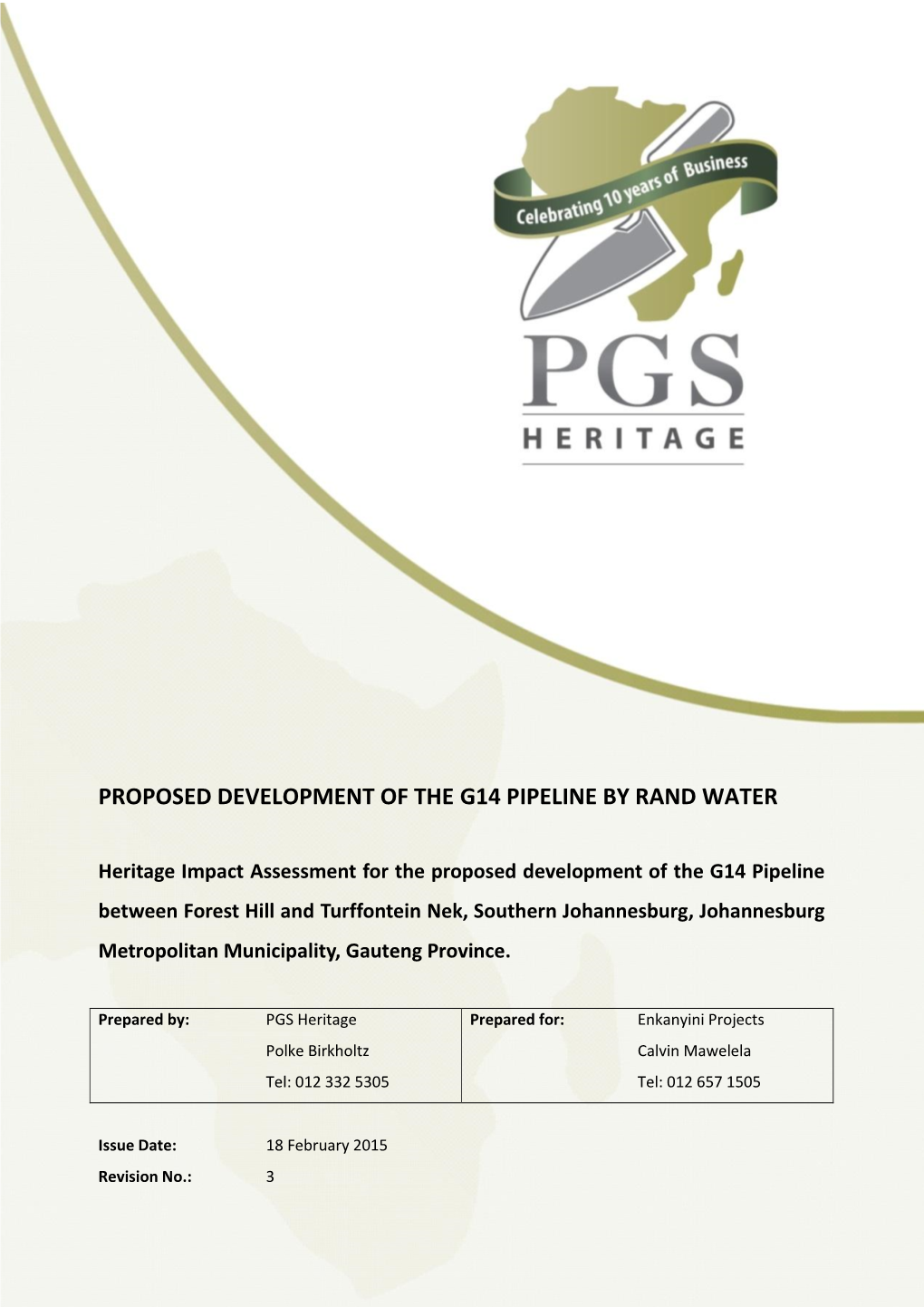 Proposed Development of the G14 Pipeline by Rand Water