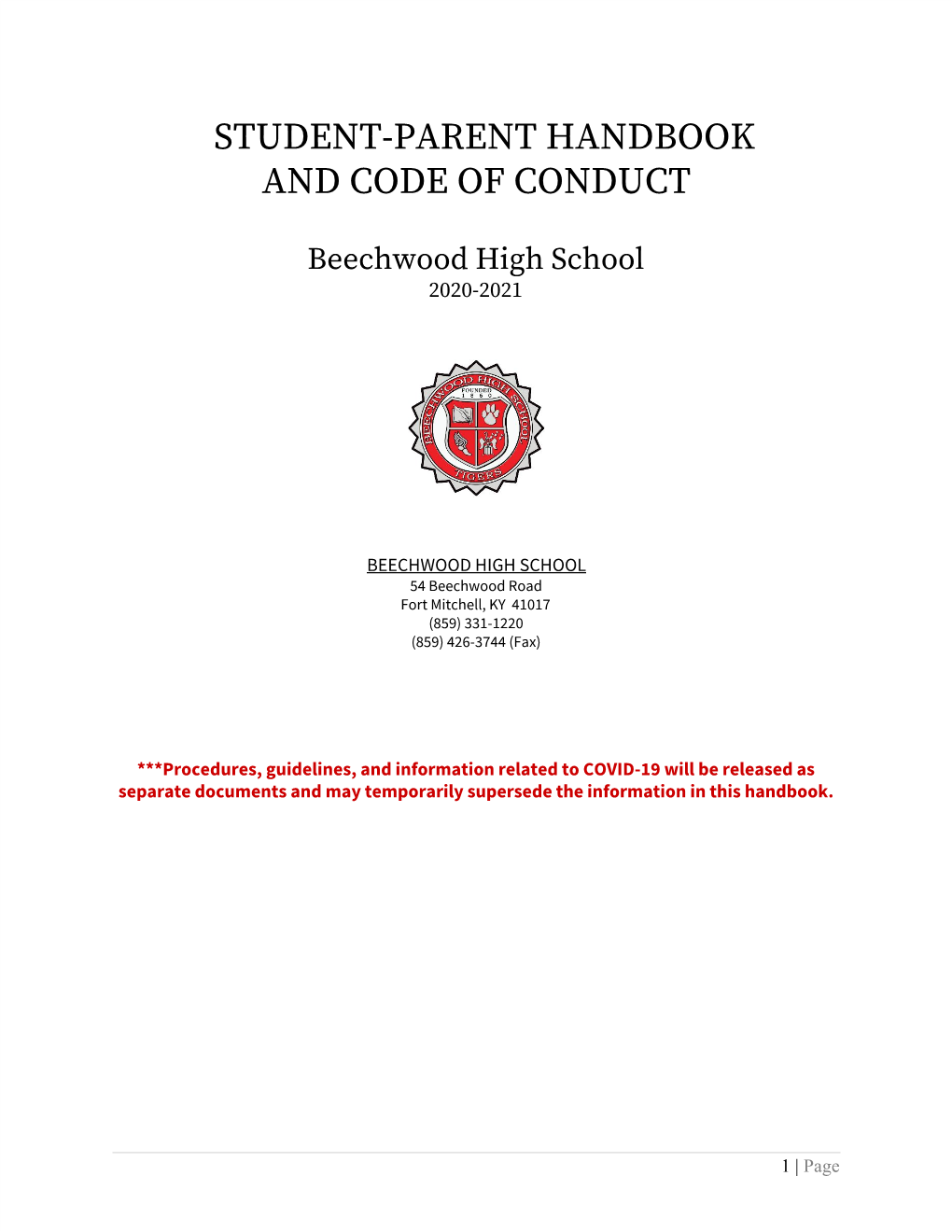 Student-Parent Handbook and Code of Conduct