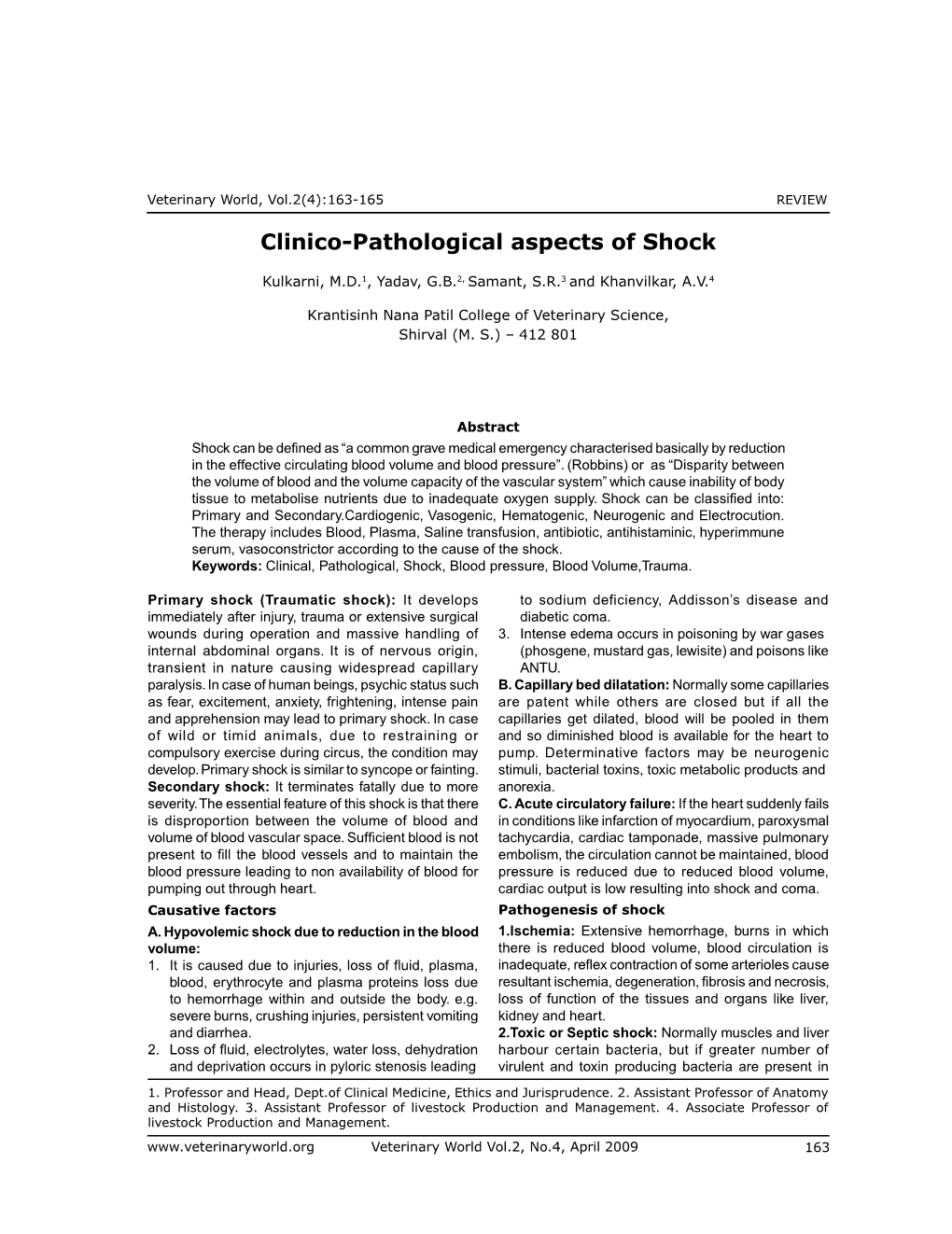 Clinico-Pathological Aspects of Shock