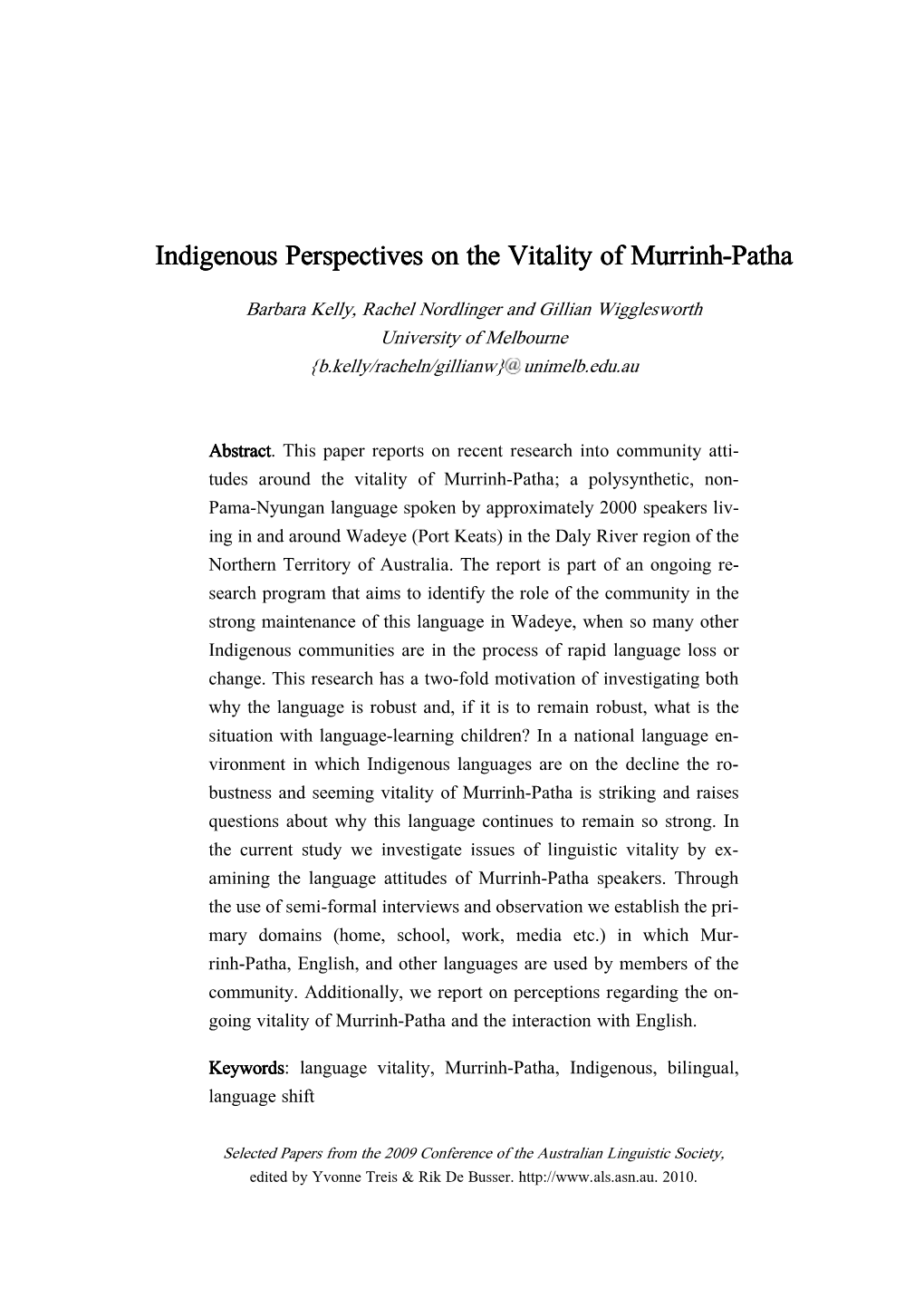 Indigenous Perspectives on the Vitality of Murrinh-Patha
