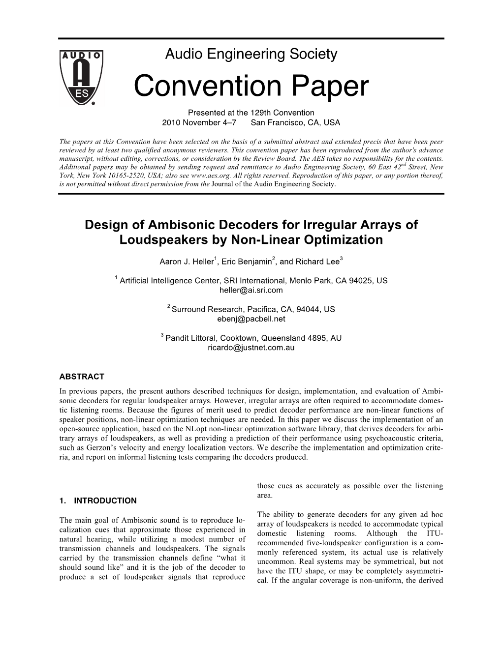 Ambisonic Decoders by Nonlinear Optimization