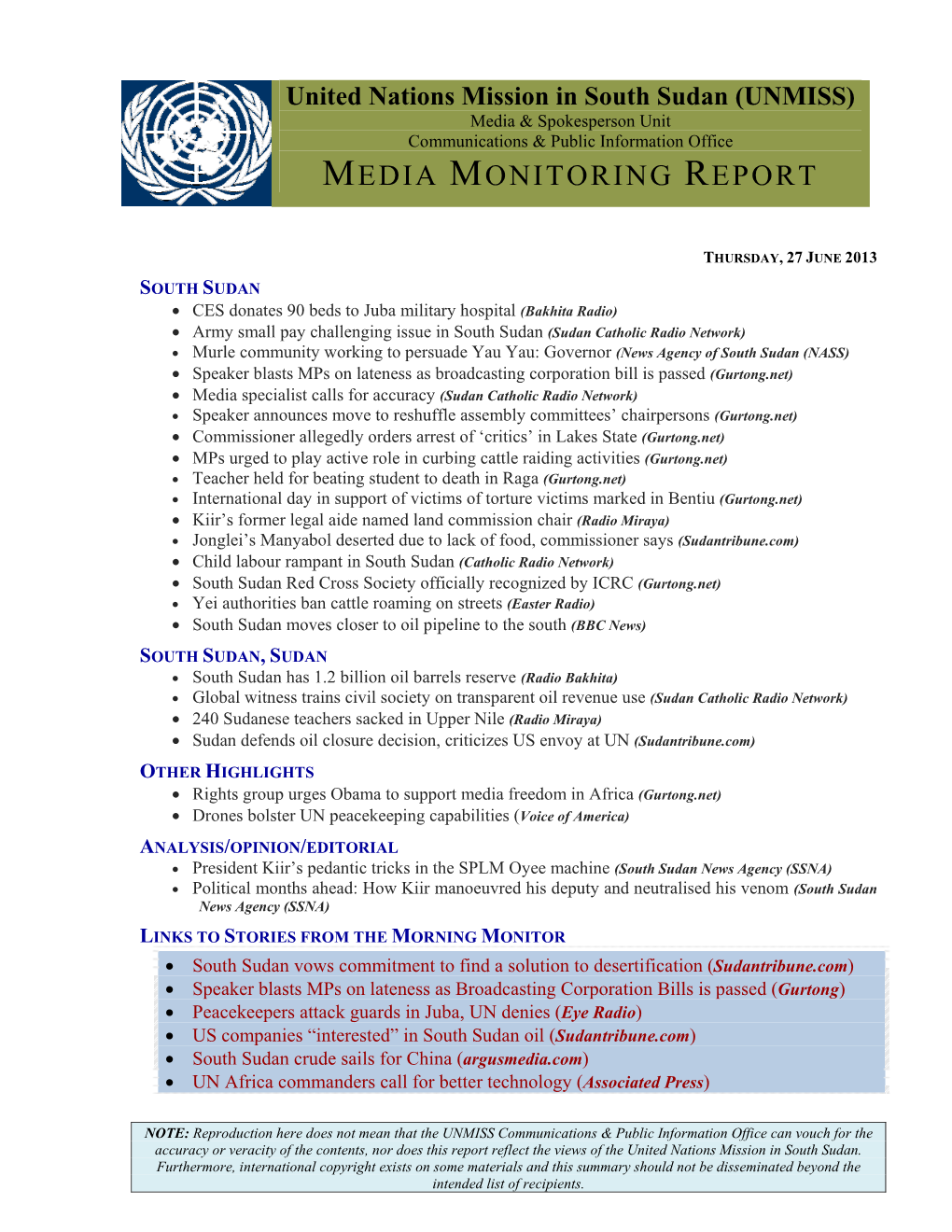 Media Monitoring Report