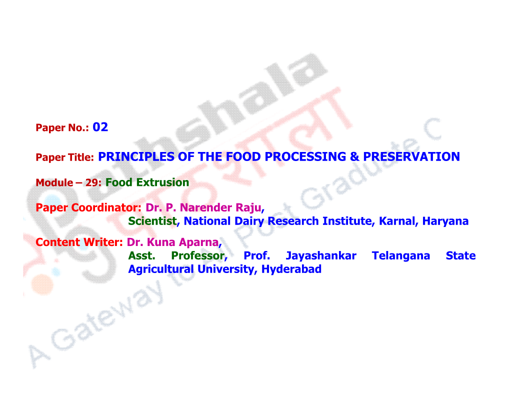Principles of the Food Processing & Preservation