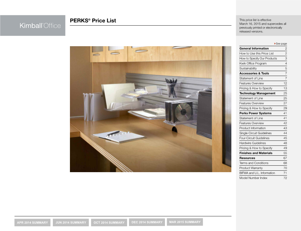 PERKS PRICE LIST Revision Summary of Revisions Made to the Price List Since December 2, 2013