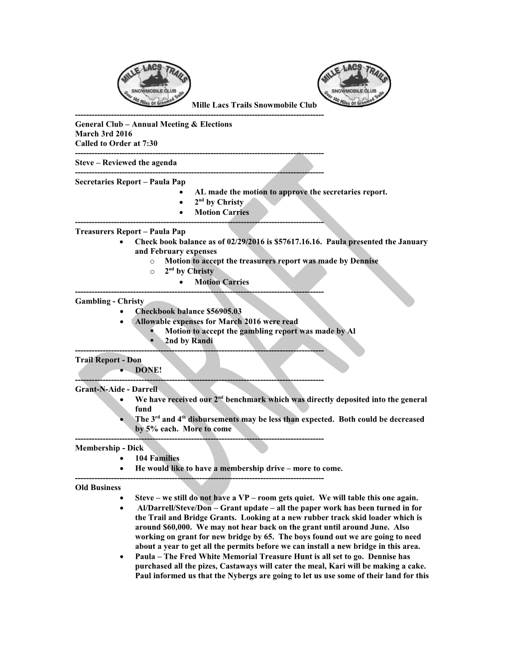 Mille Lacs Trails Snowmobile Club