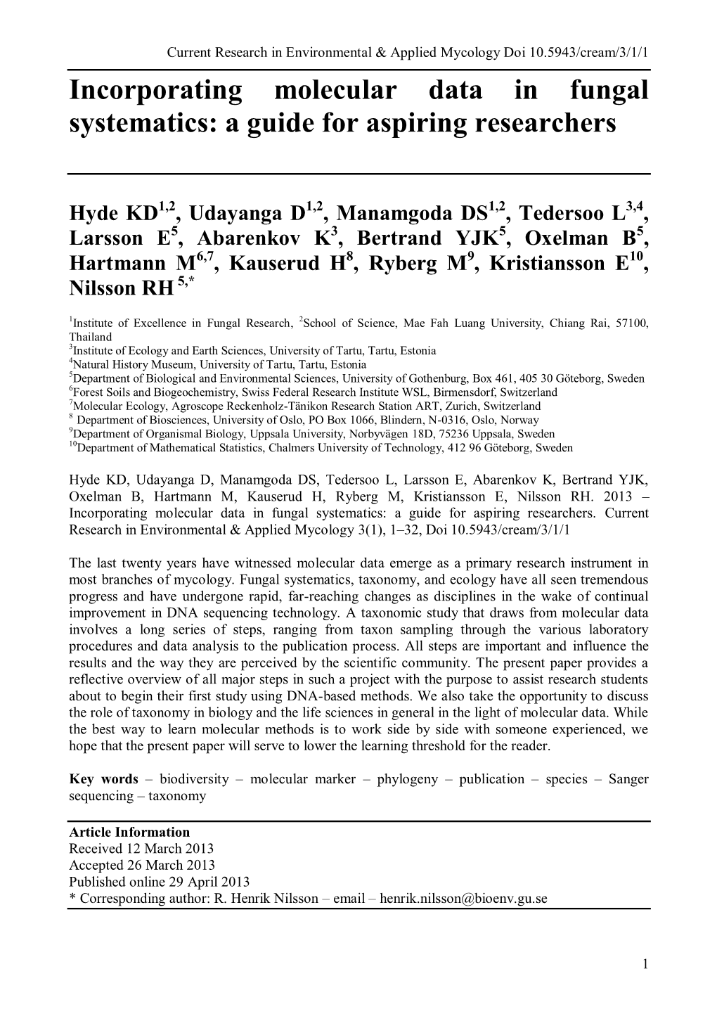 Incorporating Molecular Data in Fungal Systematics: a Guide for Aspiring Researchers