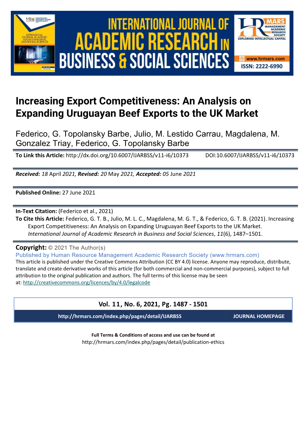 An Analysis on Expanding Uruguayan Beef Exports to the UK Market