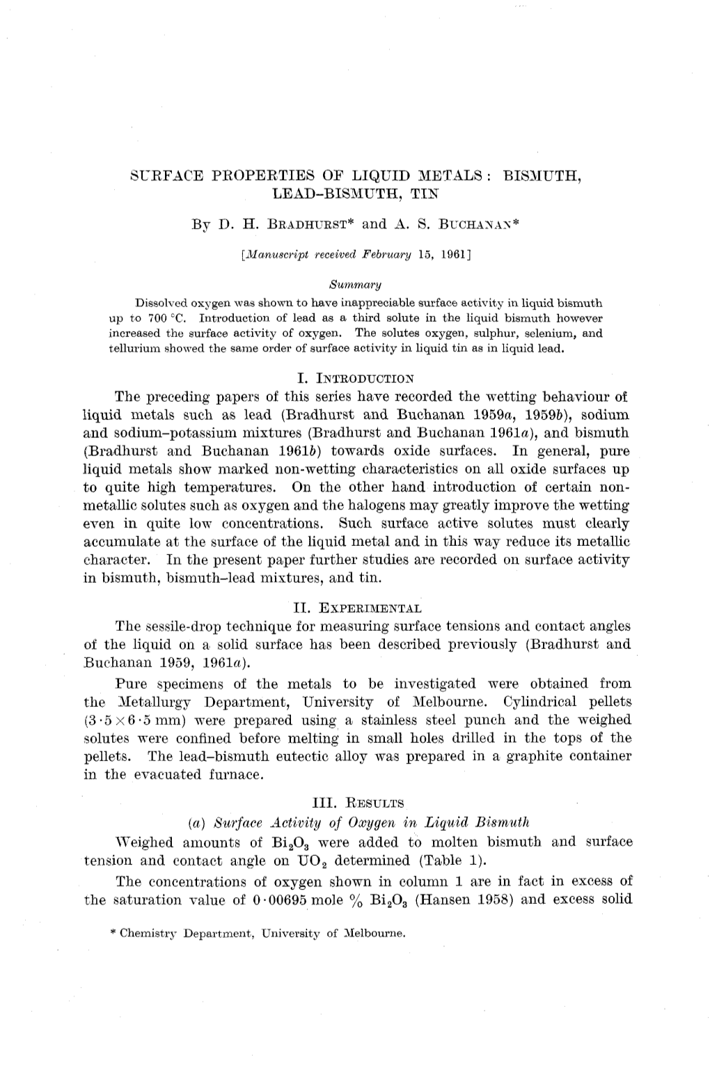 SURFACE PROPERTIES of LIQUID METALS : BISMUTH, LEAD-BISXUTH, TIN by D