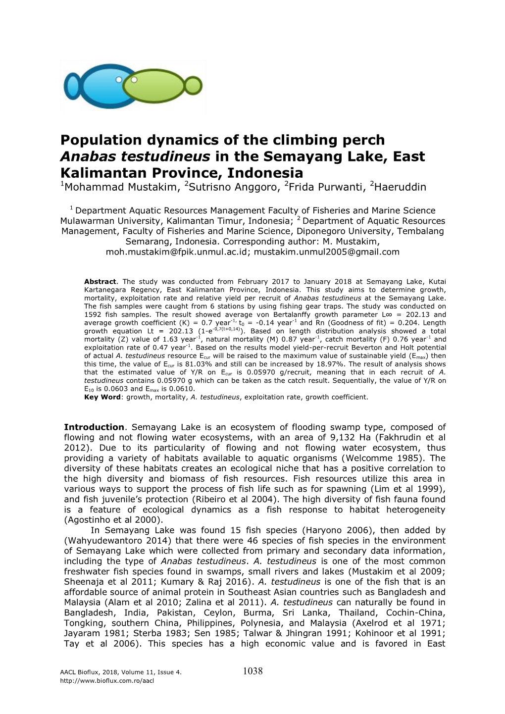 Population Dynamics of the Climbing Perch Anabas Testudineus in The