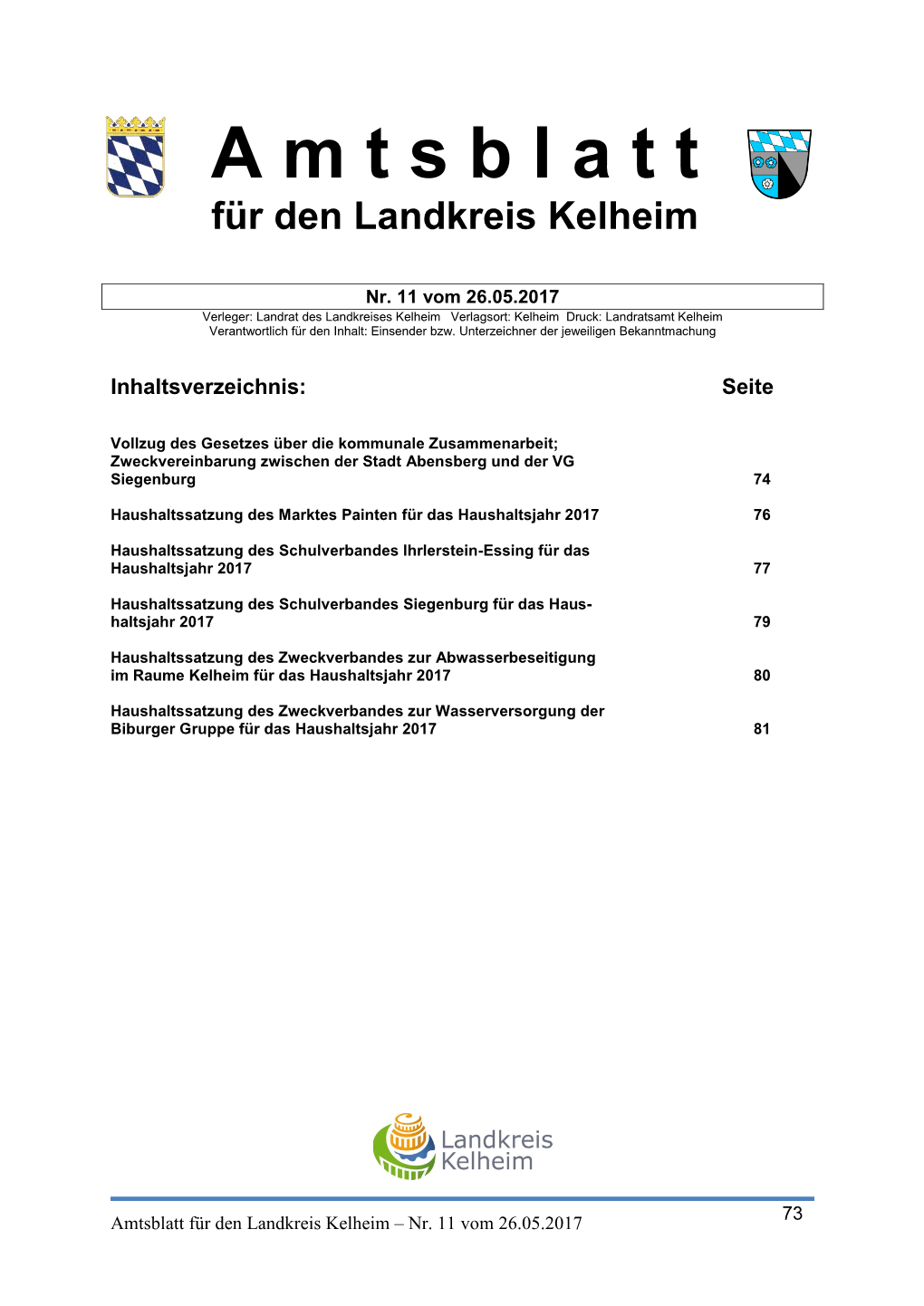 A M T S B L a T T Für Den Landkreis Kelheim